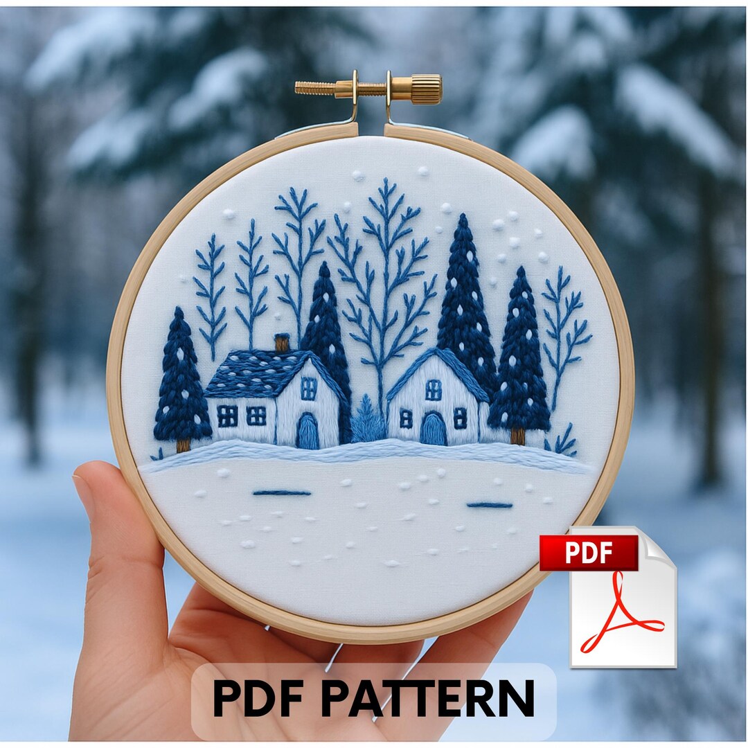 Winter Village Embroidery Pattern: Cozy Christmas Town Hoop Art (PDF ...
