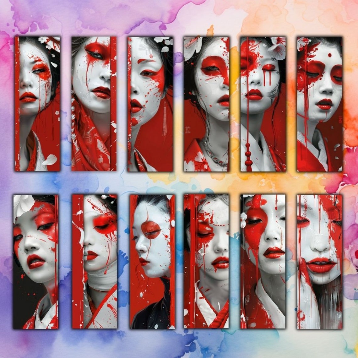 50 GEISHA Printable Bookmarks/ Digital Bookmark/ Geisha Bookmark/ Art ...