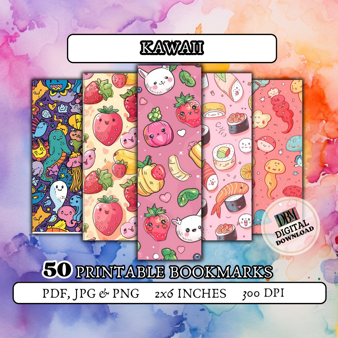 50 KAWAII Printable Bookmarks/ Digital Bookmark/design Bookmarks/kawaii ...