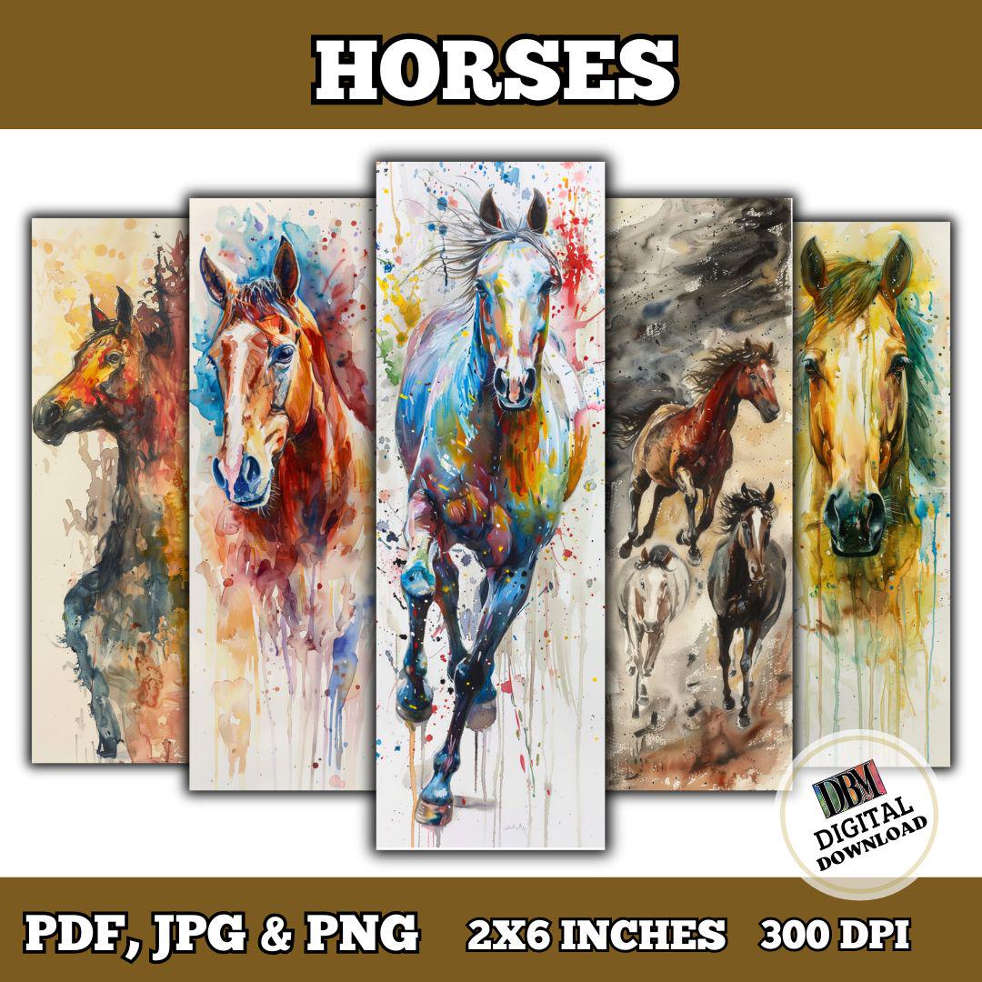 50 HORSES printable bookmarks/ digital bookmark/design bookmarks/watercolor bookmark/gift for girls/gift for booklover/ horses bookmark