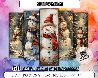 50 SNOWMAN printable bookmarks/ digital bookmark/snowman bookmarks/christmas bookmark/gift for booklover/gift for booklover/merry christmas
