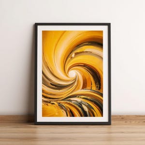 Può includere: Dipinto astratto con colori vorticosi gialli, arancioni e marroni che creano un effetto vortice.