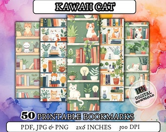 50 KAWAII KATZE druckbare Lesezeichen/digitales Lesezeichen/Lesezeichen Katze/minimalistisches Lesezeichen/Geschenk für Mädchen/Geschenk für Buchliebhaber/Geschenk für Mädchen