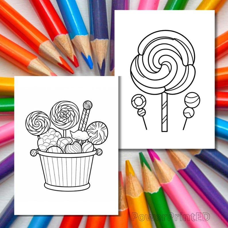 15 CANDY coloring pages/ / toddler coloring pages/ coloring pages for kid/ Candy shop printables/ Sugar candy coloring/ Instant download image 3