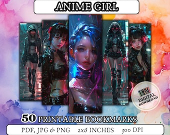 50 ANIME PATTERN printable bookmarks/ anime bookmark/design bookmarks/instant download/gift for girls/gift for booklover/fantasy bookmark