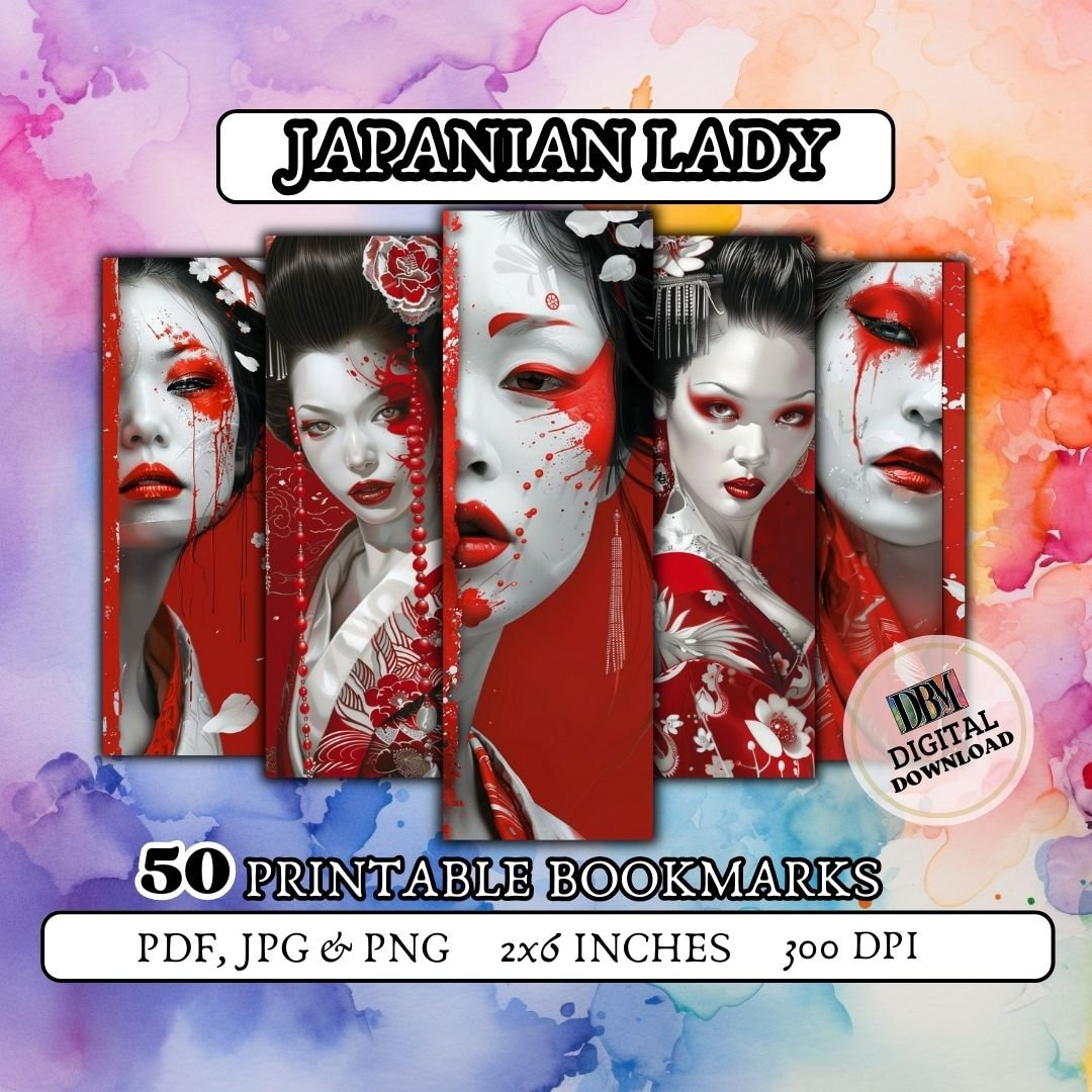 50 GEISHA Printable Bookmarks/ Digital Bookmark/ Geisha Bookmark/ Art ...