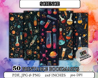 50 SCIENCE printable bookmarks/ digital bookmark/design bookmarks/science bookmark/gift for girls/gift for booklover/bookmark for reader