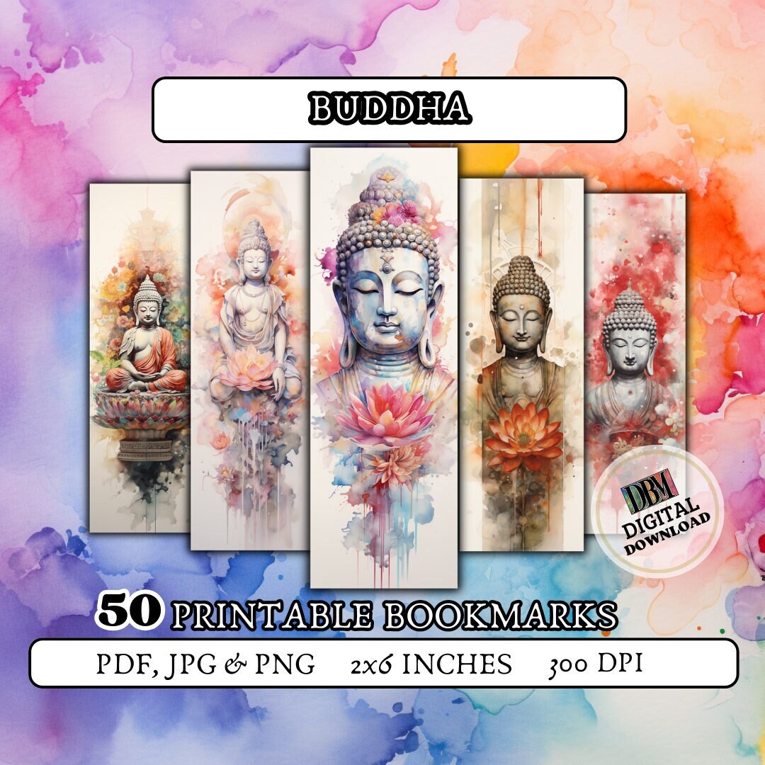 50 BUDDHA printable bookmarks/digital bookmark/buddha bookmarks/watercolor bookmark/gift for girls/gift for booklover/ gift for girl