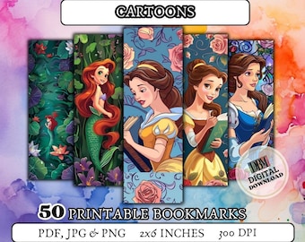 50 CARTOONS printable bookmarks/ digital bookmark/design bookmarks/forest bookmark/gift for girls/gift for booklover/ nature bookmark