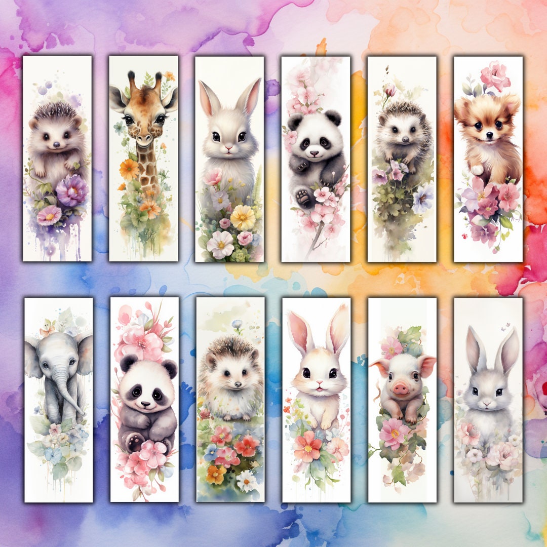 50 CUTE ANIMALS Printable Bookmarks/ Bookmark for Women/ Floral ...