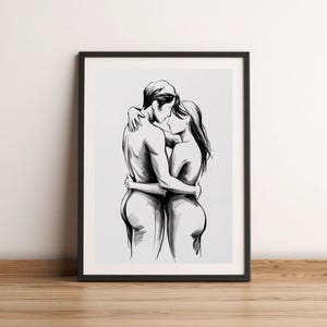 Druckbare Vintage-Skizze, nackte Skizze, Kohlezeichnung, Kohlepaar-Skizzendruck, Liebes-Bleistiftzeichnung, Liebes-Wand-Dekor