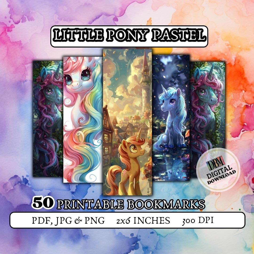 50 LITTLE PONY PASTEL Printable Bookmarks/digital Bookmark/ Watercolor ...