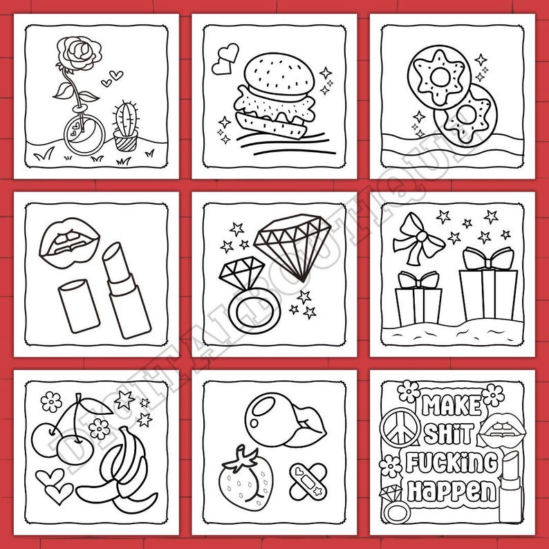 STRESS RELIEF coloring book/ bold and easy coloring pages/ girly coloring pages/ printable coloring pages / instant download for adult image 2