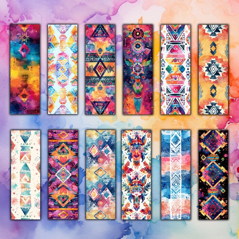 50 AZTEC WATERCOLOR Printable Bookmarks/ Bookmark for Women/ Aztec ...