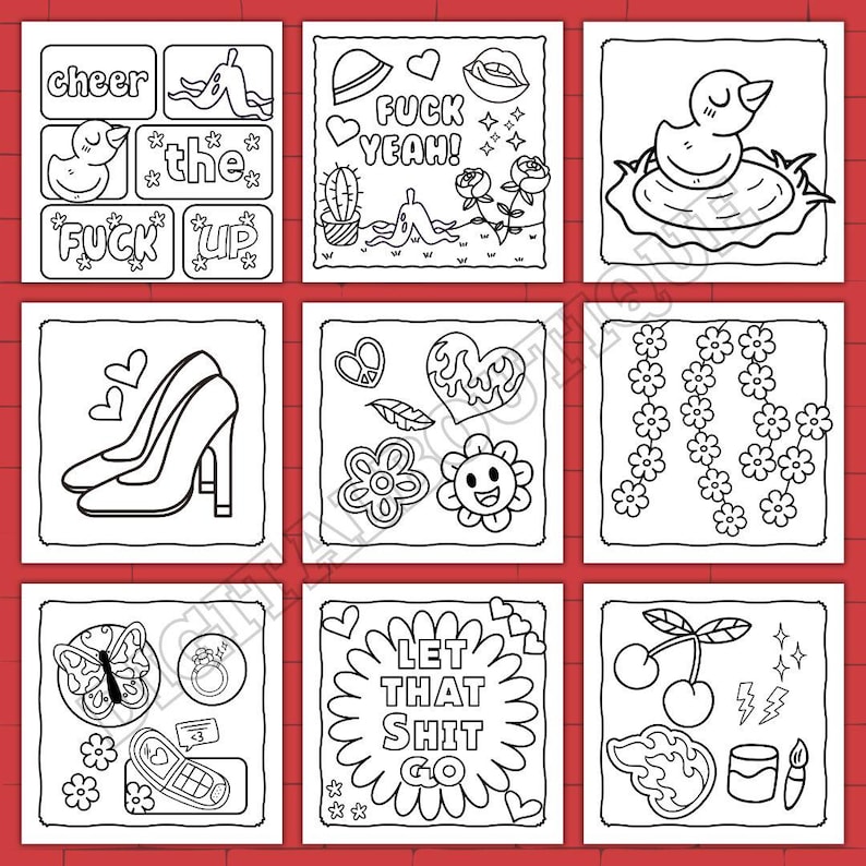 STRESS RELIEF coloring book/ bold and easy coloring pages/ girly coloring pages/ printable coloring pages / instant download for adult image 3