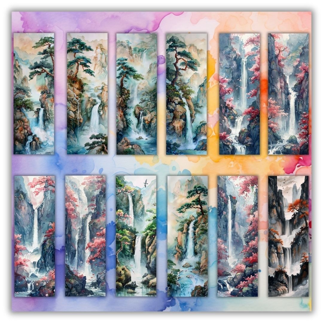 50 WATERFALLS Printable Bookmarks/digital Bookmark/design Bookmarks ...