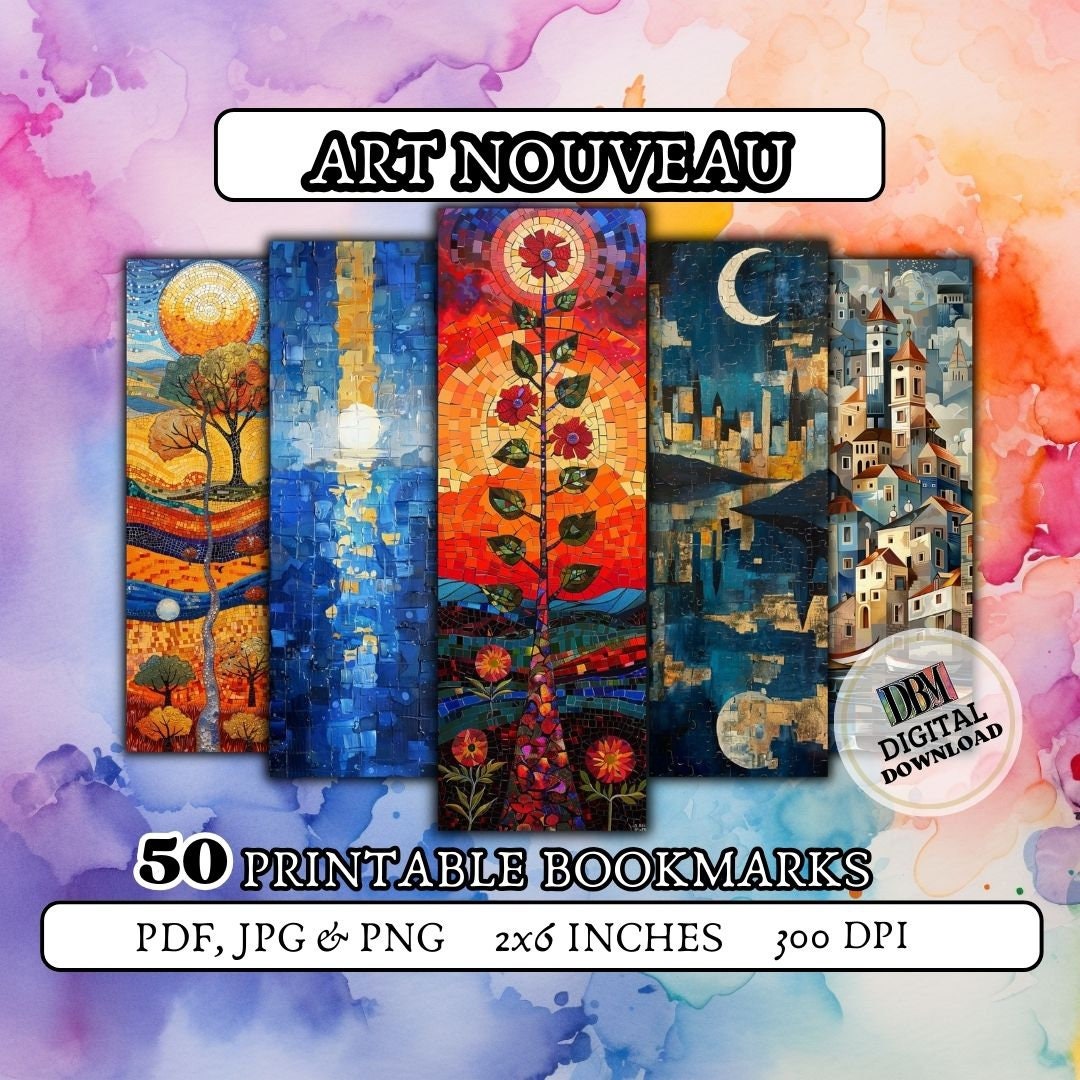 50 ART NOUVEAU Printable Bookmarks/digital Bookmark/design Bookmarks ...