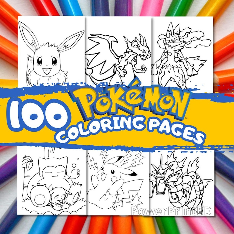 May include: A set of six black and white coloring pages featuring different Pokemon characters. The pages are titled "100 Pokemon Coloring Pages".