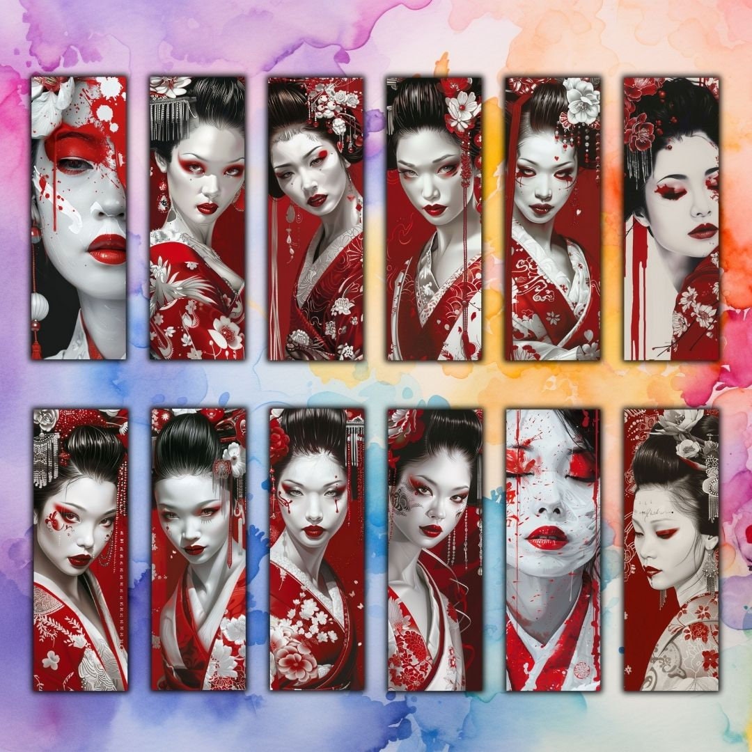 50 GEISHA Printable Bookmarks/ Digital Bookmark/ Geisha Bookmark/ Art ...