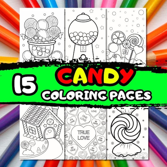 15 CANDY coloring pages/ / toddler coloring pages/ coloring pages for kid/ Candy shop printables/ Sugar candy coloring/ Instant download