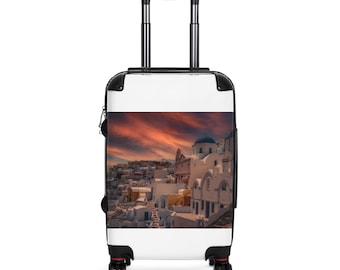 Santorini-Sonnenuntergangskoffer, Oia Griechenland Blue Dome Reisegepäck, Traumhafter Mittelmeerhimmel-Koffer, Griechisches Inselkünstlerdesign, Kabinenkoffer