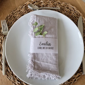 Handbeschriftete Servietten Banderole transparent | Namensschilder | Platzkarten | Hochzeit | Taufe | Geburtstag | Kommunion | Konfirmation