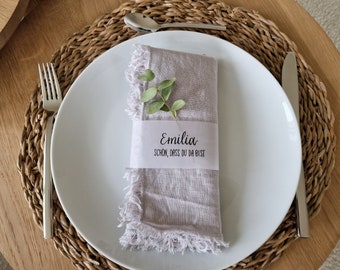 Hand-lettered napkin band transparent | Name tags | Place cards | wedding | Baptism | birthday | Communion | confirmation