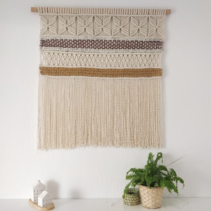 Tapiz de macramé / Tejido / Colgante de pared / Arte moderno de fibra / Arte de hilo