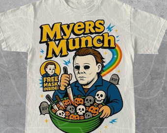 Vintage Myers Munch Shirt, Halloween Horror Cereal Shirt, Michael Mask Scary Movie Tee, Retro Halloween Breakfast Shirt, Unisex T-Shirt