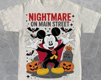 Vintage Nightmare On Main Street Shirt,MickeyAnd Minnie Pluto Costume Jack Sally Zero Halloween Tshirt,Gift For Women and Man Unisex T-Shirt
