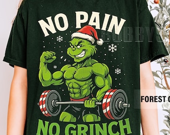 Vintage No Pain No Grinch Shirt, Grinch gym pump cover for weight lifting gifts, Funny heavy work out tshirt, Gym wear for bodybuilding