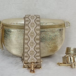 Riñonera de cuero dorado para mujer, bolso bandolera pequeño, bolso de cuero mujer, pequeño regalo para ella, regalo de cumpleaños para ella, acabados en oro imagen 3