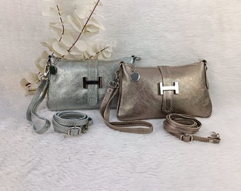 Bolso satchel, bandolera de piel para mujer, bolso con dos asas, de mano y bandolera o bandolera, medidas 15 x 24 centímetros