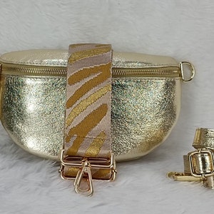 Riñonera de cuero dorado para mujer, bolso bandolera pequeño, bolso de cuero mujer, pequeño regalo para ella, regalo de cumpleaños para ella, acabados en oro imagen 5