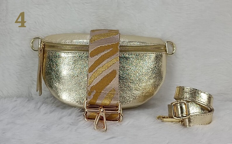 Riñonera de cuero dorado para mujer, bolso bandolera pequeño, bolso de cuero mujer, pequeño regalo para ella, regalo de cumpleaños para ella, acabados en oro imagen 5