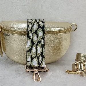 Riñonera de cuero dorado para mujer, bolso bandolera pequeño, bolso de cuero mujer, pequeño regalo para ella, regalo de cumpleaños para ella, acabados en oro imagen 7