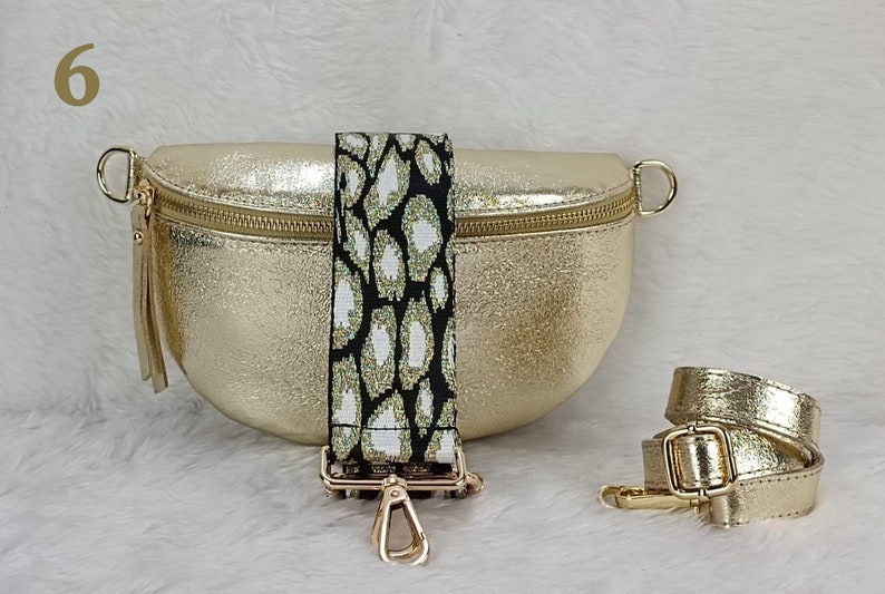 Riñonera de cuero dorado para mujer, bolso bandolera pequeño, bolso de cuero mujer, pequeño regalo para ella, regalo de cumpleaños para ella, acabados en oro imagen 7