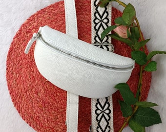White Leather Fanny Pack for Women, Small Crossbody Bag, Leather Bag Women, - Small Gift for Her, Birthday Gift for Her ,  silver finishes