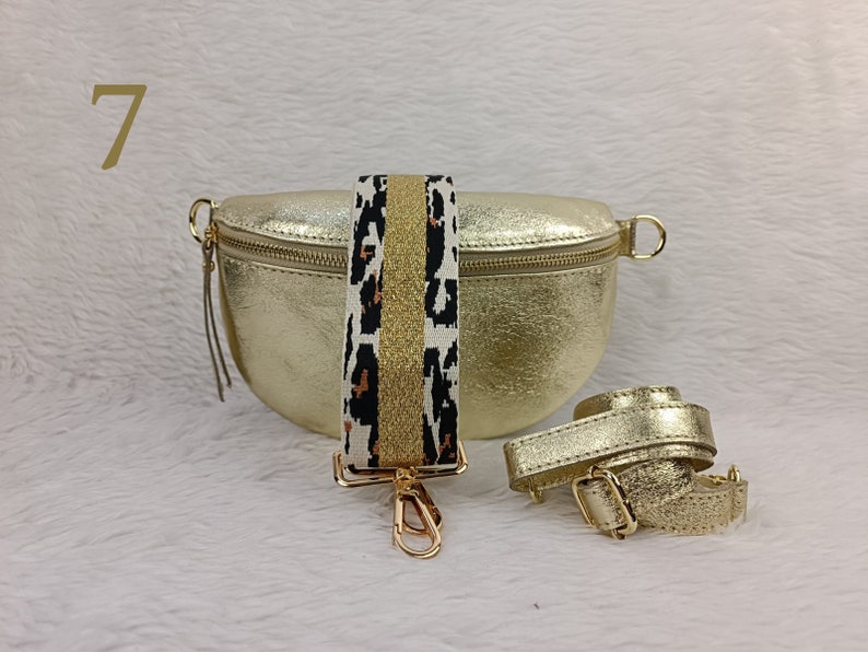 Riñonera de cuero dorado para mujer, bolso bandolera pequeño, bolso de cuero mujer, pequeño regalo para ella, regalo de cumpleaños para ella, acabados en oro imagen 8