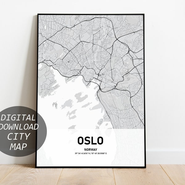 Oslo Map Print, Oslo City, Oslo Map Poster, Norway, City Map Print, Black and White Map, Norway Print, Digital Wall Art