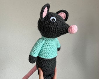 Maus | Kuscheltier | gehäkelt | Plüschtier | grau | türkis | Kuscheltier Maus | Ratte | handmade | häkeln | Maus mit Pullover