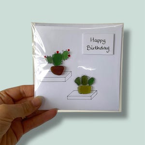 Carte en verre de mer, carte d'anniversaire en verre de mer, nouvelle carte de maison, cactus