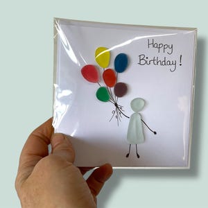 Tarjeta de cumpleaños con vidrio marino, tarjeta de felicitación, globos