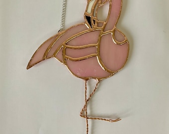 Stained Glass Flamingo Suncatcher: Iridescent Pink Window Decor