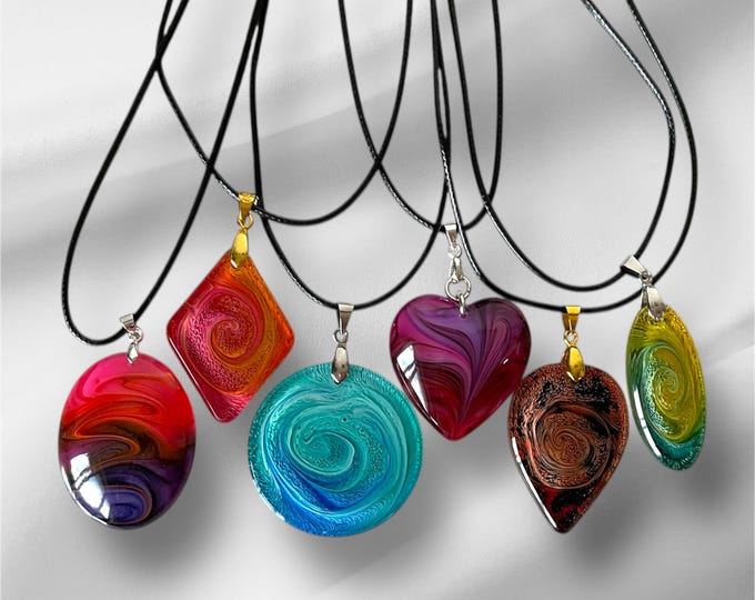 Unique Resin Pendant Necklace: Colorful Handmade Jewelry
