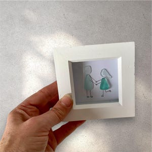 Sea Glass Art: Friendship Gift, Happy Couple in White Frame