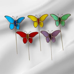 Farfalla in vetro colorato, paletto per piante a forma di farfalla