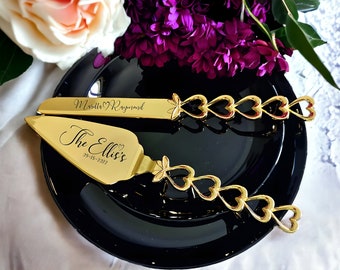 Personalized Wedding Cake Knife & Server Set | Elegant Gold Custom Engraving | Choose from 4 Unique Styles | Perfect Bridal Shower Gift |