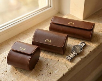 Personalized Leather Watch Roll, Engraved Travel Case for Men