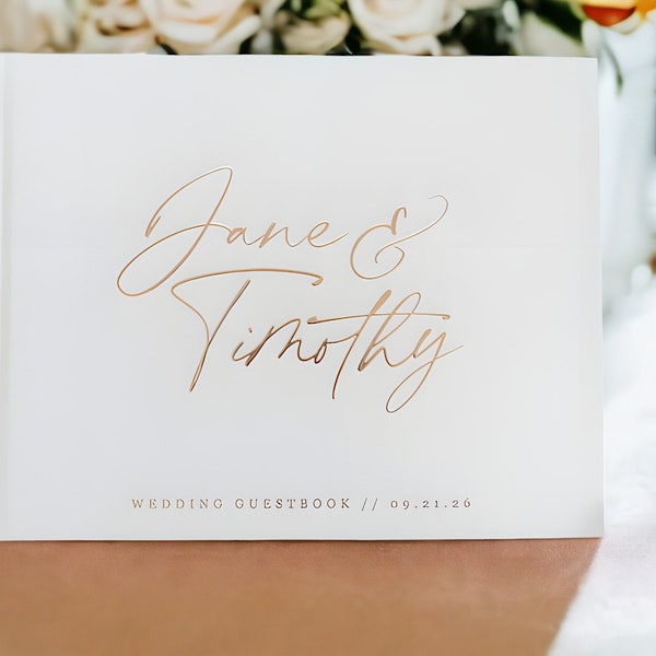 Minimalist Elegant Wedding Guest Book - Custom Personalized Sign-In Hardcover - Wedding Photo Album